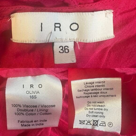 IRO Olivia Hot Fuchsia Pink Drop Waist Sleeveless Open Back Mini Dress Glam Bold - Picture 9 of 10